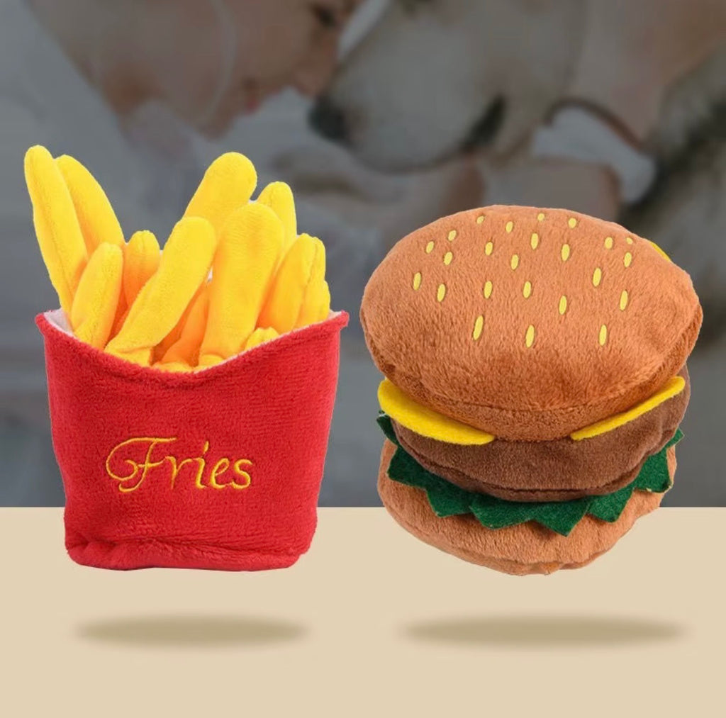 Mushy’s Fast Food Duo 🍔🍟 Squeaky Plush Dog Toys