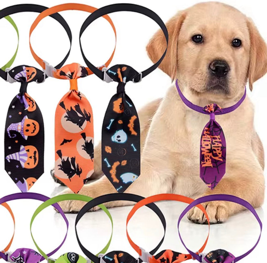 Halloween Ghost Print Dog Bow Tie Adjustable Neck